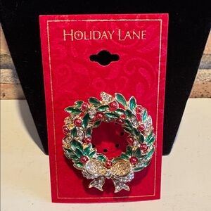 Festive Wreath Brooch from Macy's in Gold, Pave, Green & Red  - NEW
